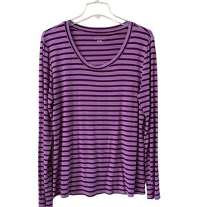Attention XL long sleeve purple striped shirt scoop neck stretchy relaxed fit
